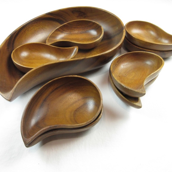 Vintage Mid Century Teak Salad Bowl Set - Picture 6 of 7